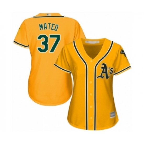 Women's Oakland Athletics #37 Jorge Mateo Authentic Gold Alternate 2 Cool Base Baseball Player Jersey - Ujersey