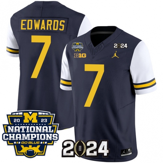 Men's Michigan Wolverines #7 Donovan Edwards Navy White 2024 F.U.S.E. With 2023 National Champions Stitched Jersey - Ujersey