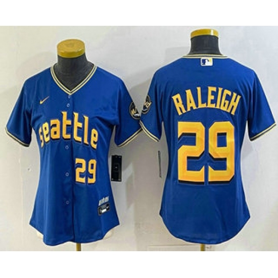 Women's Seattle Mariners #29 Cal Raleigh Number Blue 2024 City Connect Limited Stitched Jersey