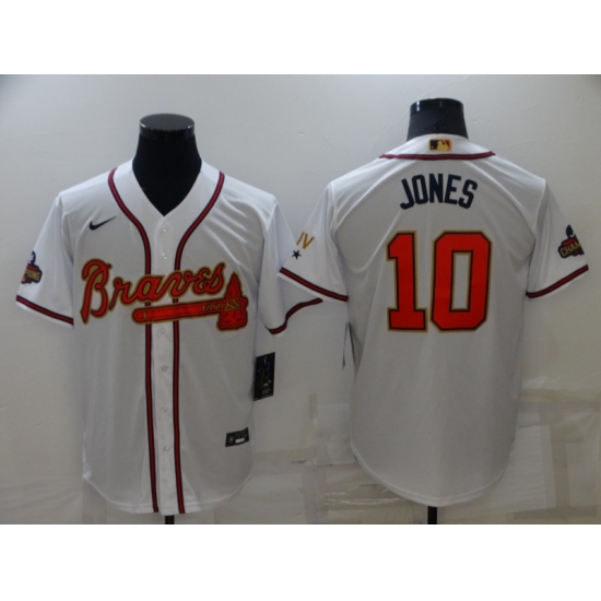 Men's Atlanta Braves #10 Chipper Jones Nike White 2022 Gold Program Authentic Player Jersey