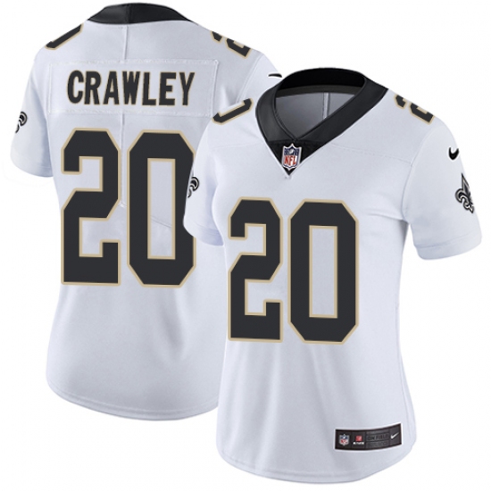 Women's Nike New Orleans Saints #20 Ken Crawley White Vapor Untouchable Limited Player NFL Jersey - Ujersey
