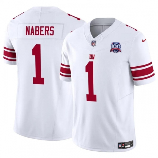Men's New York Giants #1 Malik Nabers White 2024 Draft F.U.S.E. 100TH Season Vapor Untouchable Limited Stitched Jersey - Ujersey