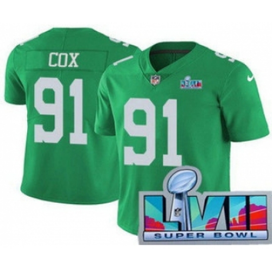 Men's Philadelphia Eagles #91 Fletcher Cox Limited Green Rush Super Bowl LVII Vapor Jersey - Ujersey
