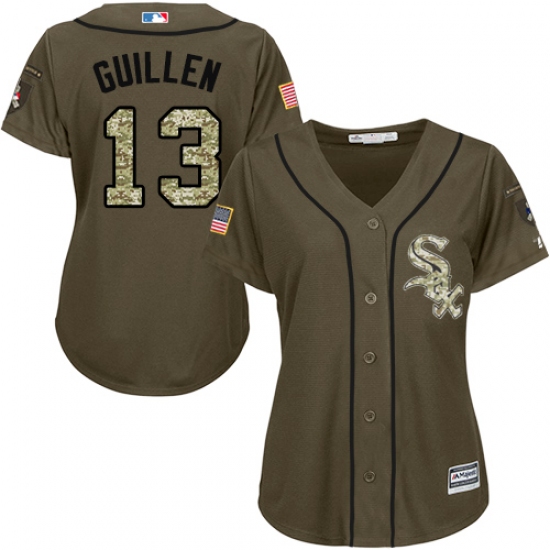 Women's Majestic Chicago White Sox #13 Ozzie Guillen Authentic Green Salute to Service MLB Jersey - Ujersey