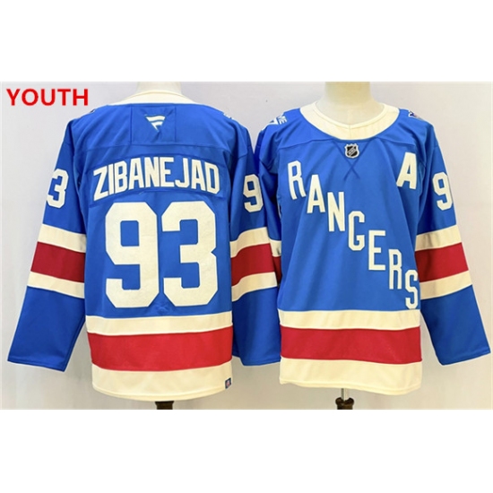 Youth new york rangers #93 mika zibanejad blue with a stitched hockey jersey