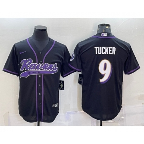 Men's Baltimore Ravens #9 Justin Tucker Black With Patch Cool Base Stitched Baseball Jersey - Ujersey