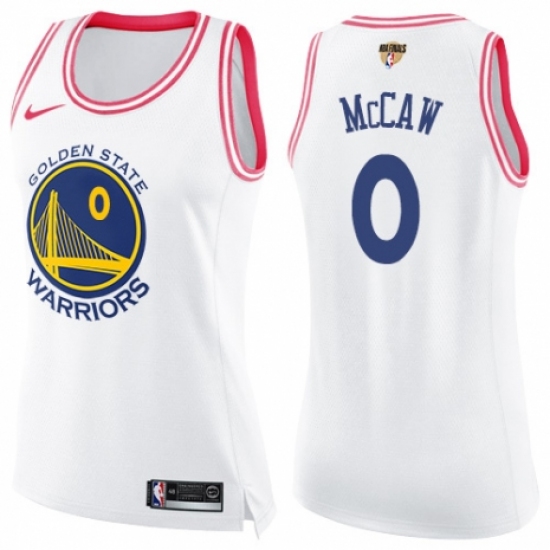 Women's Nike Golden State Warriors #0 Patrick McCaw Swingman White/Pink Fashion 2018 NBA Finals Bound NBA Jersey - Ujersey