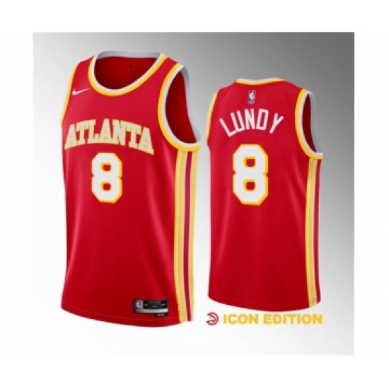 Men's Atlanta Hawks #8 Seth Lundy Red 2023 Draft Icon Edition Stitched Jersey - Ujersey