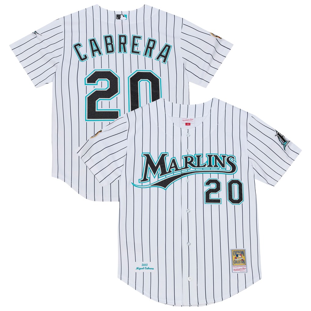 Men's Florida Marlins Miguel Cabrera Mitchell & Ness White 2003 Cooperstown Collection Authentic Jersey - Ujersey