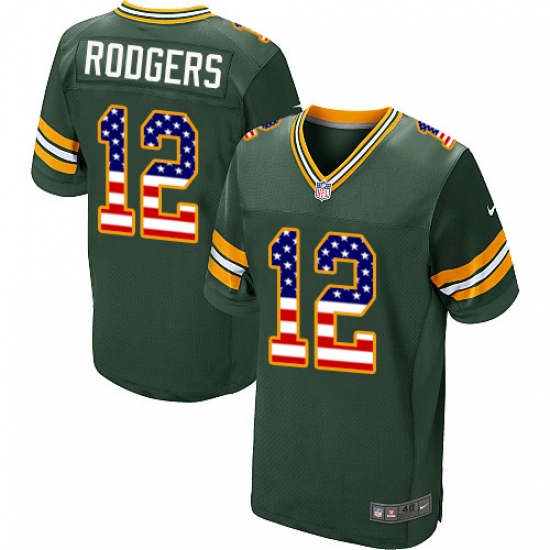 Men's Nike Green Bay Packers #12 Aaron Rodgers Elite Green Home USA Flag Fashion NFL Jersey - ujerseystore