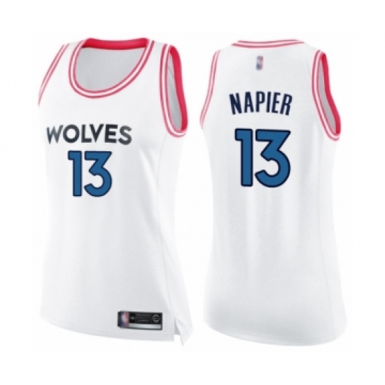 Women's Minnesota Timberwolves #13 Shabazz Napier Swingman White Pink Fashion Basketball Jersey - Ujersey