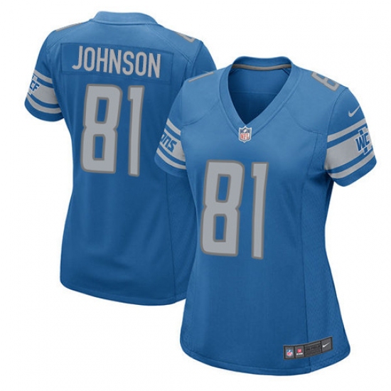 Women's Nike Detroit Lions #81 Calvin Johnson Game Light Blue Team Color NFL Jersey - Ujersey