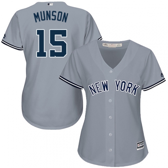 Women's Majestic New York Yankees #15 Thurman Munson Authentic Grey Road MLB Jersey - Ujersey