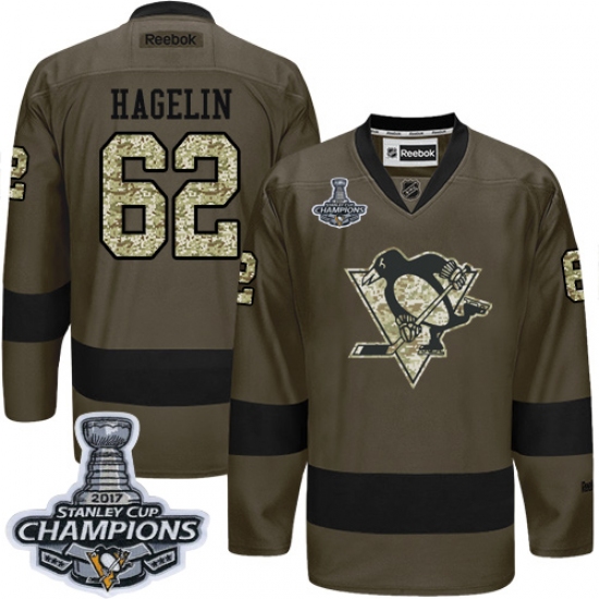 Men's Reebok Pittsburgh Penguins #62 Carl Hagelin Premier Green Salute to Service 2017 Stanley Cup Champions NHL Jersey - Ujersey