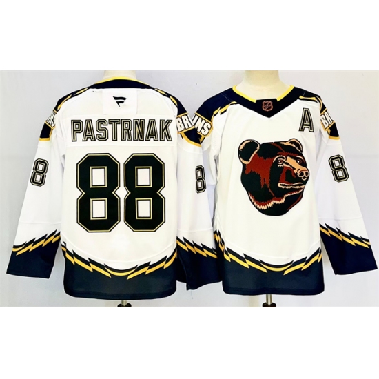 Men's Boston Bruins #88 David Pastrnak White 2024-25 With A Reverse Retro Home Stitched Hockey Jersey
