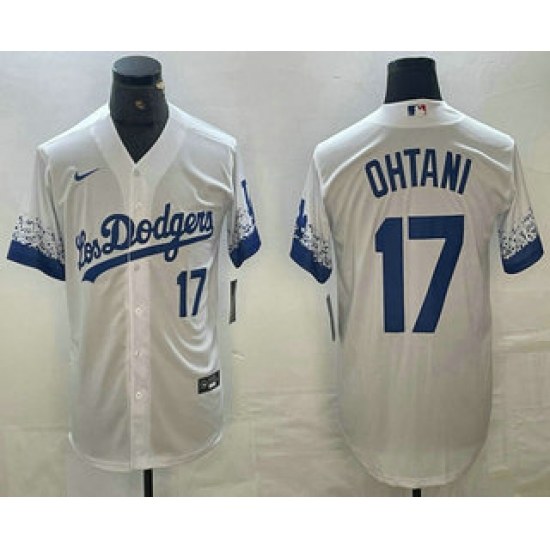 Mens Los Angeles Dodgers #17 Shohei Ohtani Number White City Connect Cool Base Stitched Jersey - Ujersey