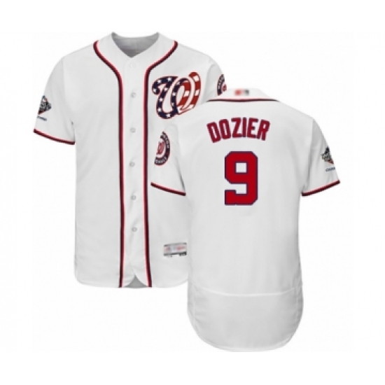 Men's Washington Nationals #9 Brian Dozier White Home Flex Base Authentic Collection 2019 World Series Champions Baseball Jersey - Ujersey
