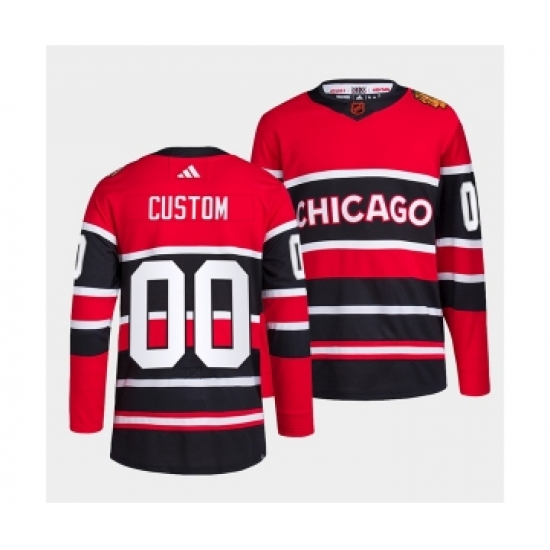 Men's Chicago Blackhawks Custom Red Black 2022 Reverse Retro Stitched Jersey
