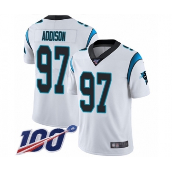 Men's Carolina Panthers #97 Mario Addison White Vapor Untouchable Limited Player 100th Season Football Jersey - Ujersey