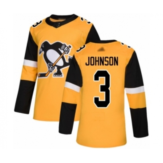 Men's Pittsburgh Penguins #3 Jack Johnson Authentic Gold Alternate Hockey Jersey