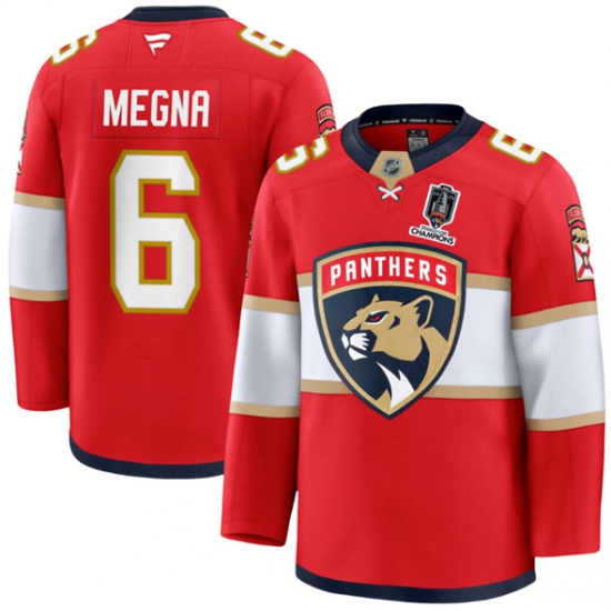 Men's Florida Panthers #6 Jaycob Megna Red Home 2025 Stanley Cup Champions Stitched Jersey - Ujersey