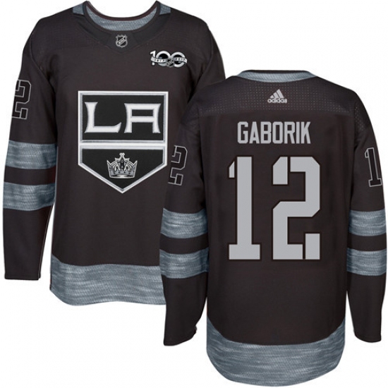 Men's Adidas Los Angeles Kings #12 Marian Gaborik Authentic Black 1917-2017 100th Anniversary NHL Jersey - Ujersey