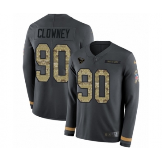 Youth Nike Houston Texans #90 Jadeveon Clowney Limited Black Salute to Service Therma Long Sleeve NFL Jersey - Ujersey