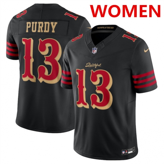 Women's San Francisco 49ers #13 Brock Purdy Black 2025 F.U.S.E. “Rivalries” Vapor Limited Stitched Football Jersey(Run Small) - Ujersey