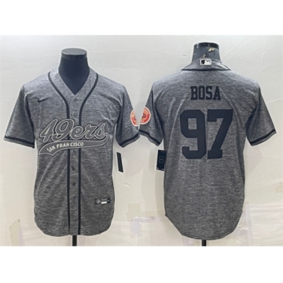 Men's San Francisco 49ers #97 Nick Bosa Gray With Patch Cool Base Stitched Baseball Jersey - Ujersey