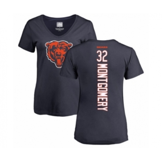 Football Women's Chicago Bears #32 David Montgomery Navy Blue Backer T-Shirt - Ujersey