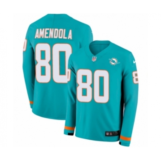 Youth Nike Miami Dolphins #83 Mark Clayton Limited Aqua Therma Long Sleeve NFL Jersey - Ujersey