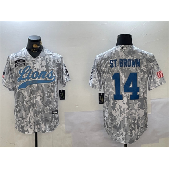Men's Detroit Lions #14 Amon-Ra St. Brown 2024 Arctic Camo Salute To Service Stitched Baseball Jersey