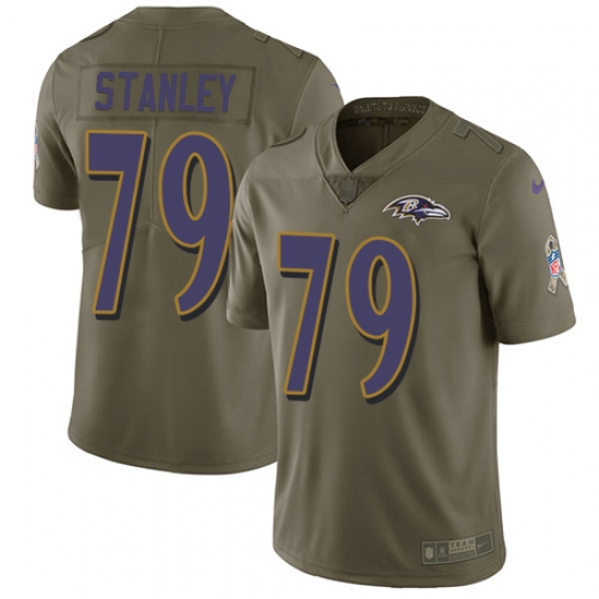 Men's Nike Baltimore Ravens #79 Ronnie Stanley Limited Olive 2017 Salute to Service NFL Jersey - Ujersey