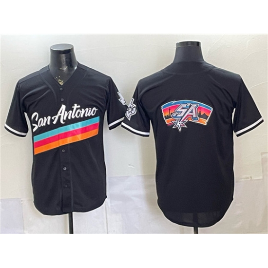 Men's San Antonio Spurs Team Big Logo Black Stitched Baseball Jersey - Ujersey