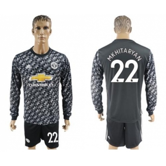 Manchester United #22 Mkhitaryan Black Long Sleeves Soccer Club Jersey
