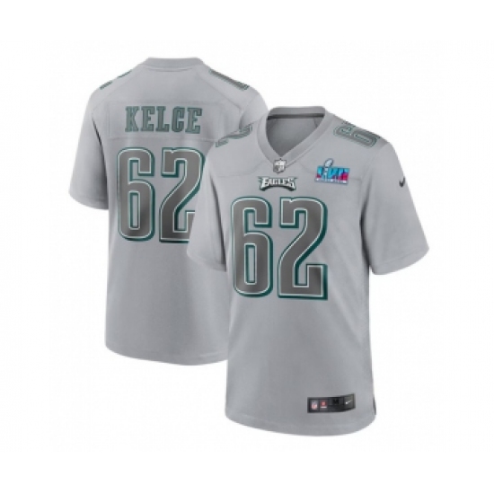 Men's Philadelphia Eagles #62 Jason Kelce Gray Super Bowl LVII Patch Atmosphere Fashion Stitched Game Jersey - Ujersey