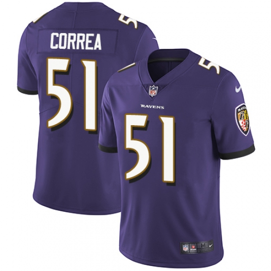 Youth Nike Baltimore Ravens #51 Kamalei Correa Purple Team Color Vapor Untouchable Limited Player NFL Jersey - Ujersey