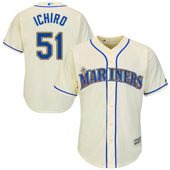 Youth Majestic Seattle Mariners #51 Ichiro Suzuki Authentic Cream Alternate Cool Base MLB Jersey - Ujersey