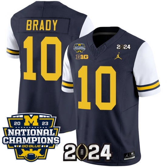 Men's Michigan Wolverines #10 Tom Brady Navy White 2024 F.U.S.E. With 2023 National Champions Stitched Jersey - Ujersey