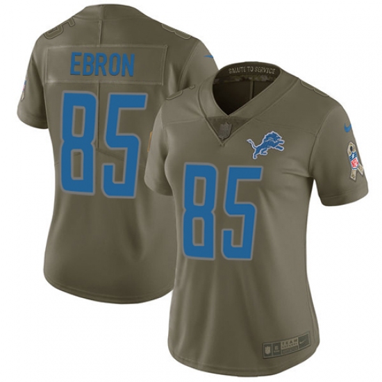 Women's Nike Detroit Lions #85 Eric Ebron Limited Olive 2017 Salute to Service NFL Jersey - Ujersey