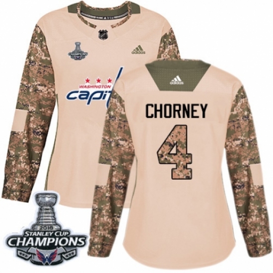 Women's Adidas Washington Capitals #4 Taylor Chorney Authentic Camo Veterans Day Practice 2018 Stanley Cup Final Champions NHL Jersey - Ujersey