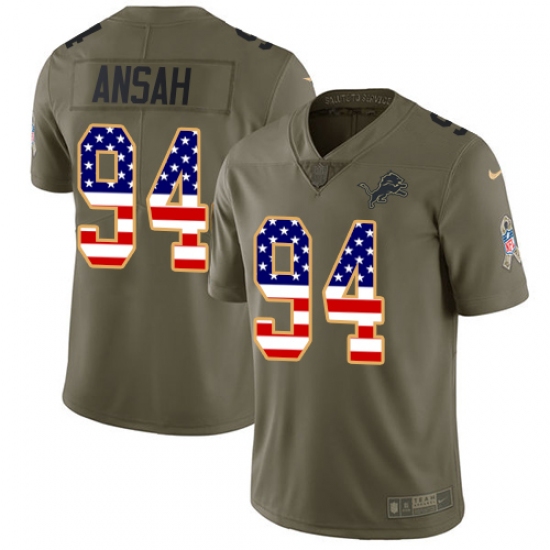 Youth Nike Detroit Lions #94 Ziggy Ansah Limited Olive/USA Flag Salute to Service NFL Jersey - Ujersey