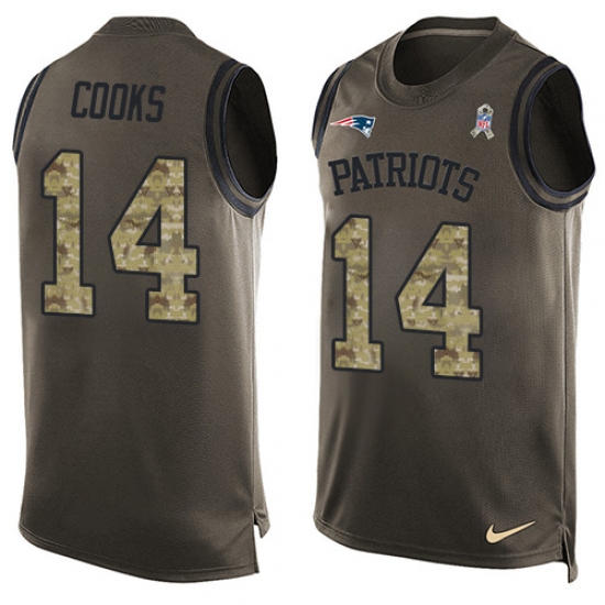 Men's Nike New England Patriots #14 Brandin Cooks Limited Green Salute to Service Tank Top NFL Jersey - Ujersey