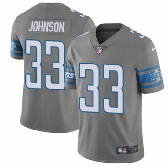 Men's Nike Detroit Lions #33 Kerryon Johnson Elite Steel Rush Vapor Untouchable NFL Jersey - Ujersey