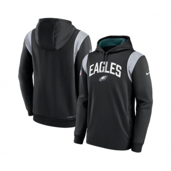 Mens Philadelphia Eagles Black Sideline Stack Performance Pullover Hoodie - Ujersey