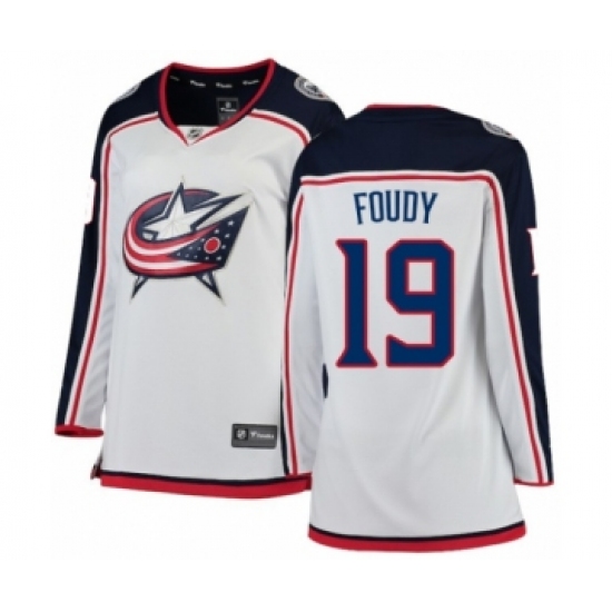 Women's Columbus Blue Jackets #19 Liam Foudy Authentic White Away Fanatics Branded Breakaway NHL Jersey