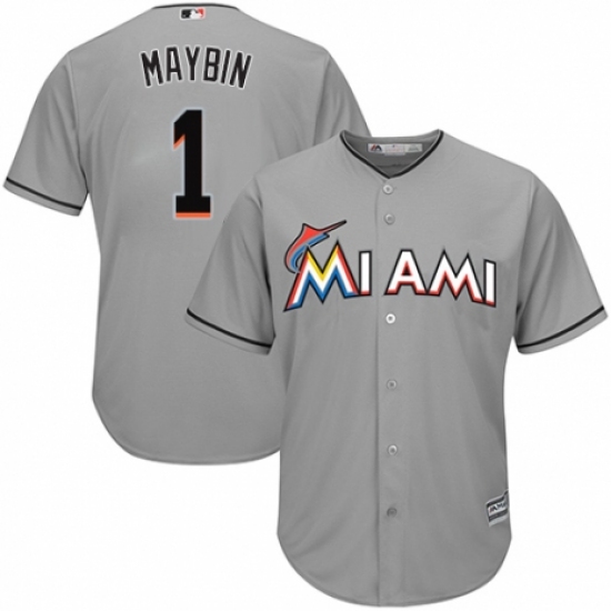 Youth Majestic Miami Marlins #1 Cameron Maybin Authentic Grey Road Cool Base MLB Jersey - Ujersey