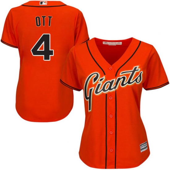 Women's Majestic San Francisco Giants #4 Mel Ott Replica Orange Alternate Cool Base MLB Jersey - Ujersey