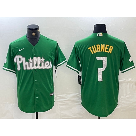 Men's Philadelphia Phillies #7 Trea Turner Kelly Green Cool Base Jersey - Ujersey