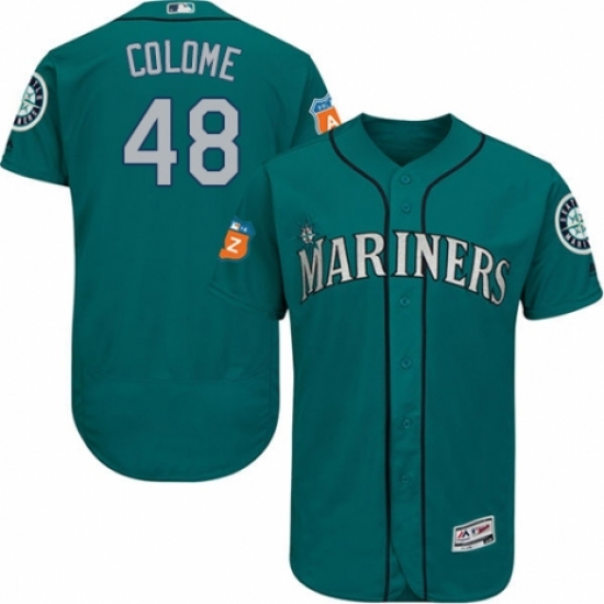 Men's Majestic Seattle Mariners #48 Alex Colome Teal Green Alternate Flex Base Authentic Collection MLB Jersey - Ujersey
